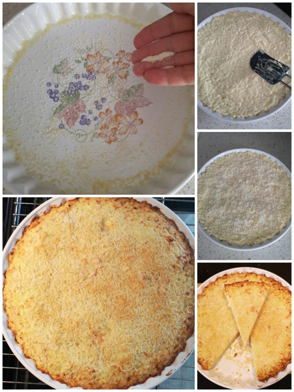 Torta di riso salata genovese appena sfornata con superficie dorata