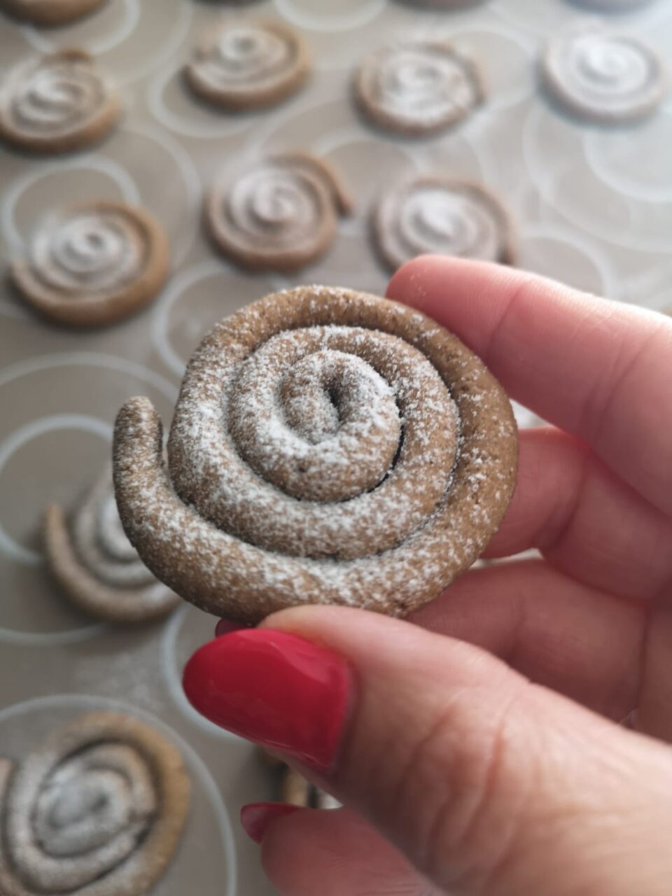 Biscotti pronti al caffè e avena con una spolverata di zucchero a velo