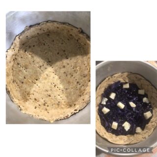 Crostata salata con pasta matta senza burro ripieno di cavolo rosso e gorgonzola 