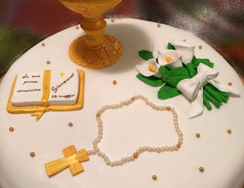 Torta comunione con simboli religiosi