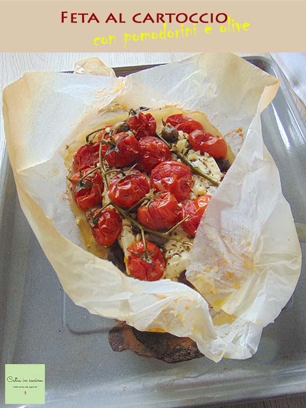 feta al cartoccio con pomodorini e olive