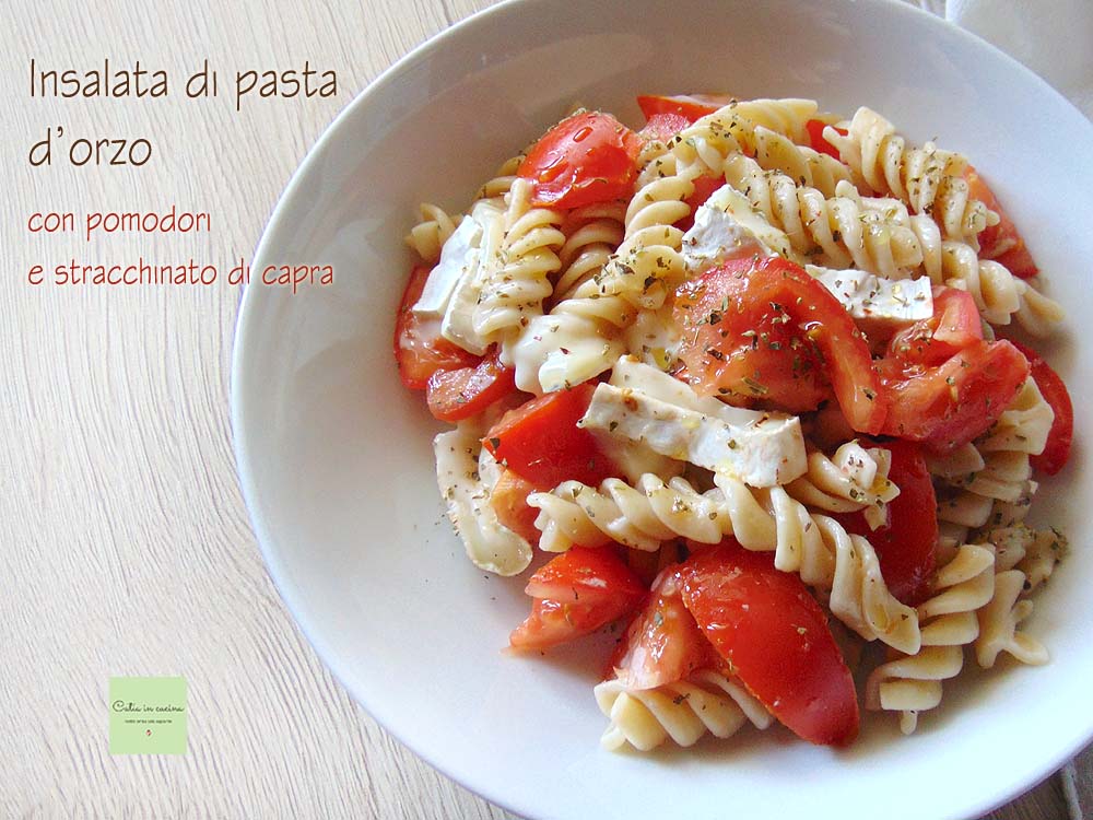insalata di pasta d'orzo con pomodori e stracchinato di capra