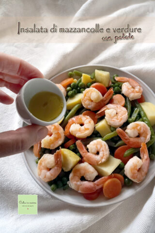 insalata di mazzancolle e verdure con patate