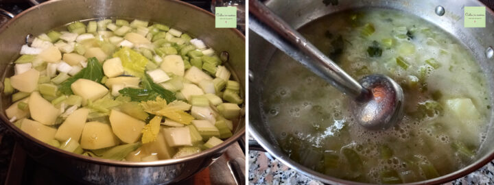 cuocere il sedano e le patate, frullare a immersione