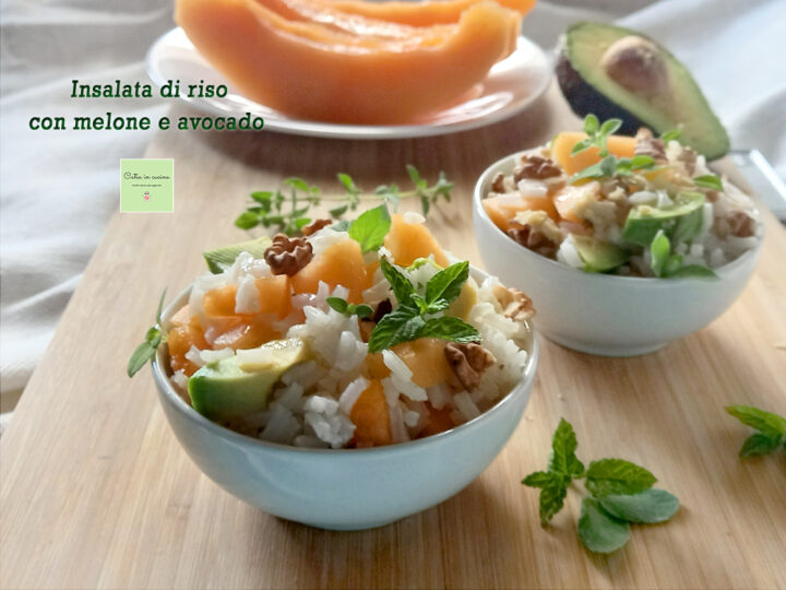 insalata di riso con melone e avocado