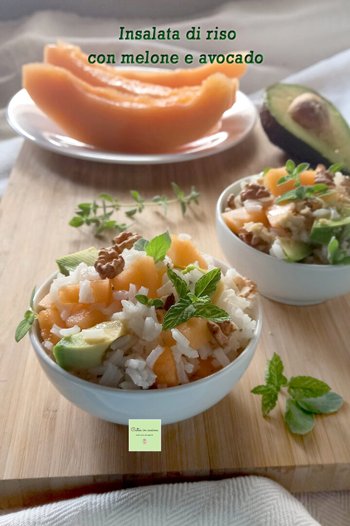 insalata di riso con melone e avocado