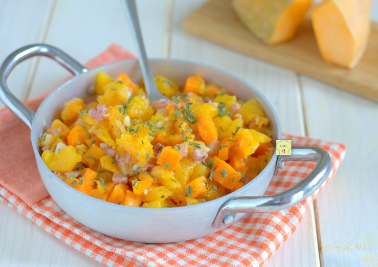 zucca e pancetta in padella