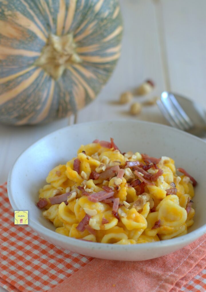 orecchiette cremose con zucca speck e nocciole gp
