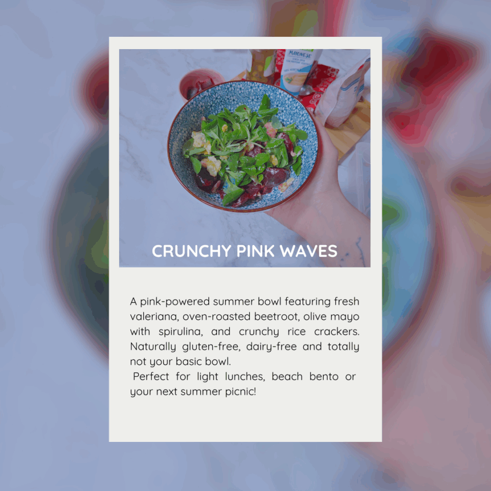 Not Your Basic Summer Bowl with beetroot, valerian, spirulina mayo and corn crunch – vegan and gluten-free