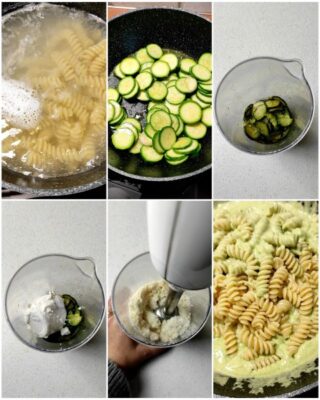 preparazione della pasta con crema di zucchine