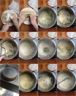 preparazione del risotto al rosmarino in pentola a pressione