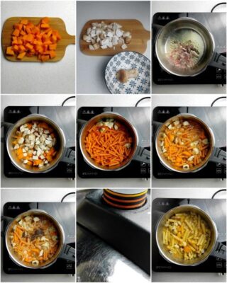 preparazione della pasta di lenticchie rosse in pentola a pressione
