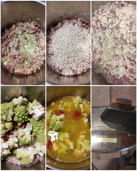 preparazione del risotto con broccoli