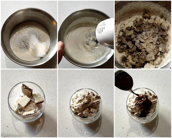 preparazione della coppa mascarpone e wafer