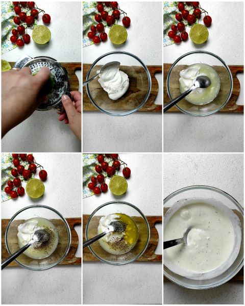 preparazione della salsa allo yogurt e lime