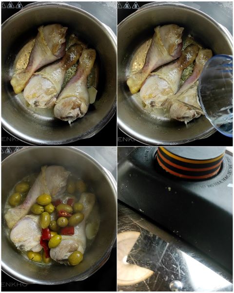 preparazione del pollo alle olive piccante in pentola a pressione