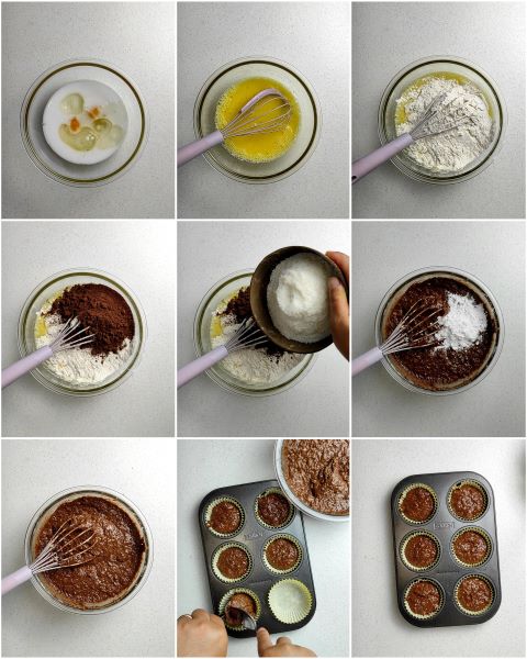 preparazione dei muffin al cacao e latte di cocco