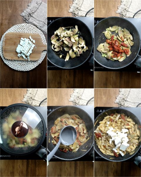 preparazione della pasta con carciofi