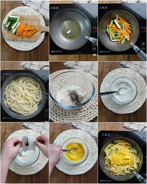 preparazione della pasta con verdure e zafferano