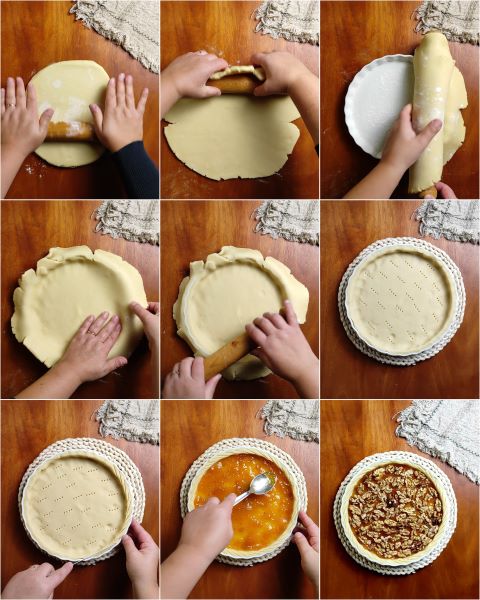 preparazione della crostata di noci e marmellata