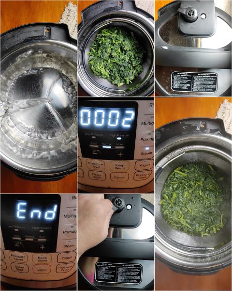 preparazione degli spinaci in pentola a pressione elettrica