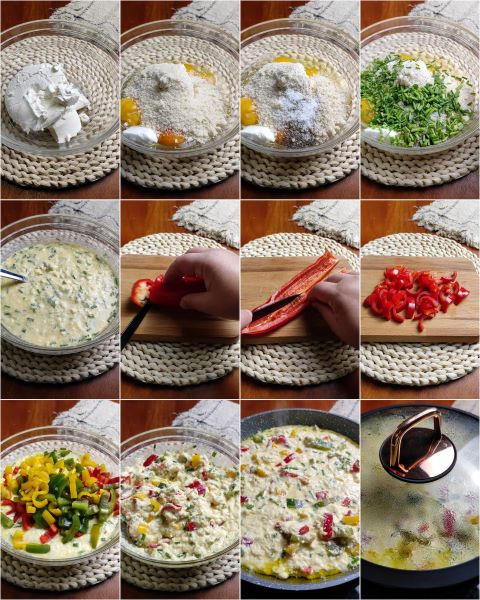 preparazione della frittata peperoni e ricotta