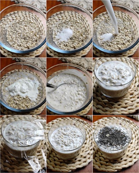 preparazione del porridge senza cottura con yogurt