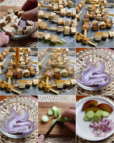 preparazione degli spiedini di tofu