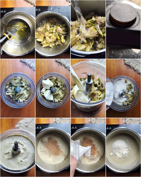 cuoci i carciofi frullali con latte burro e farina e fai addensare la crema