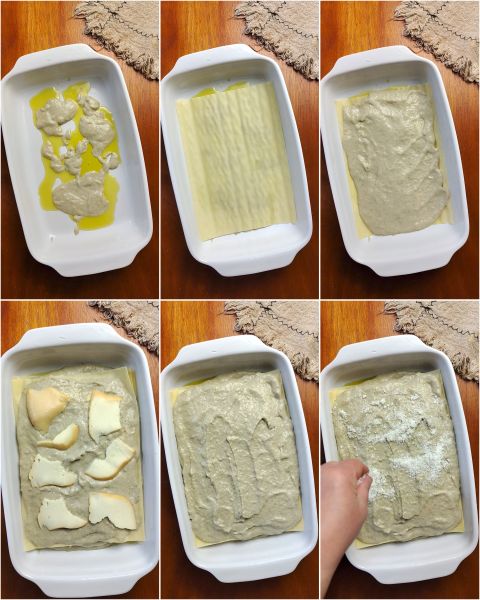 preparazione delle lasagne con crema di carciofi