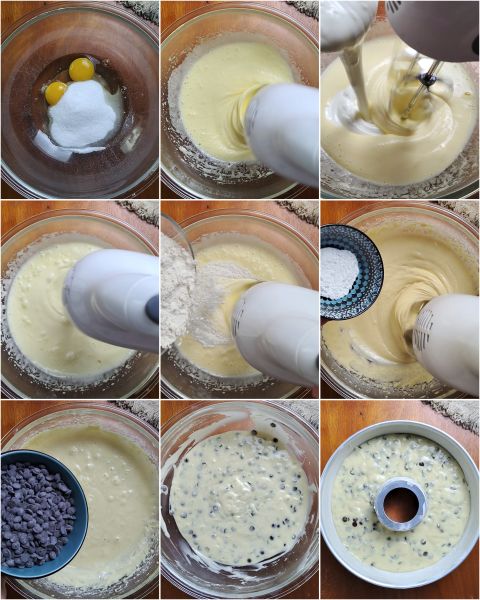 preparazione del ciambellone yogurt e cioccolato