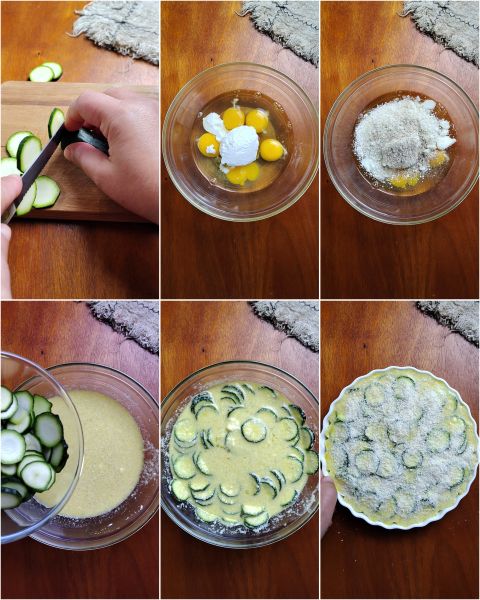 preparazione della frittata zucchine e ricotta al forno