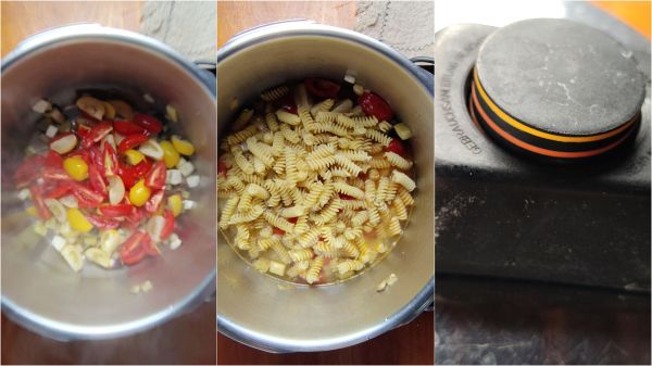 preparazione della pasta melanzane e pomodorini