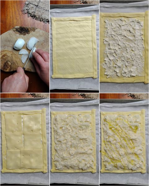 preparazione della sfogliata di cipolle