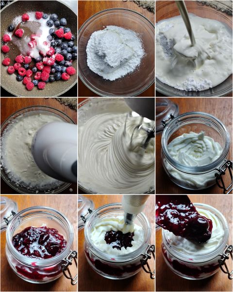preparazione della crema al mascarpone con frutti di bosco