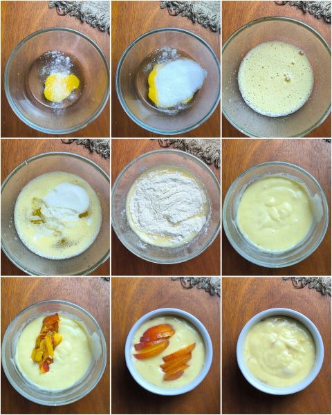 preparazione del tortino alle pesche e yogurt in friggitrice ad aria