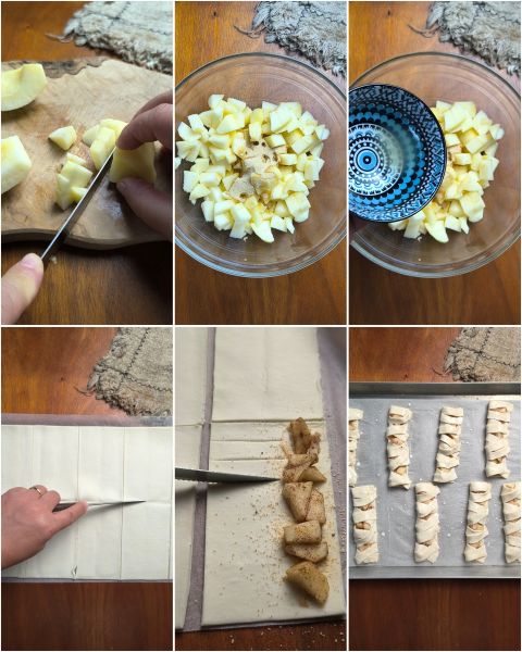 preparazione delle mummie di pasta sfoglia mele e cannella