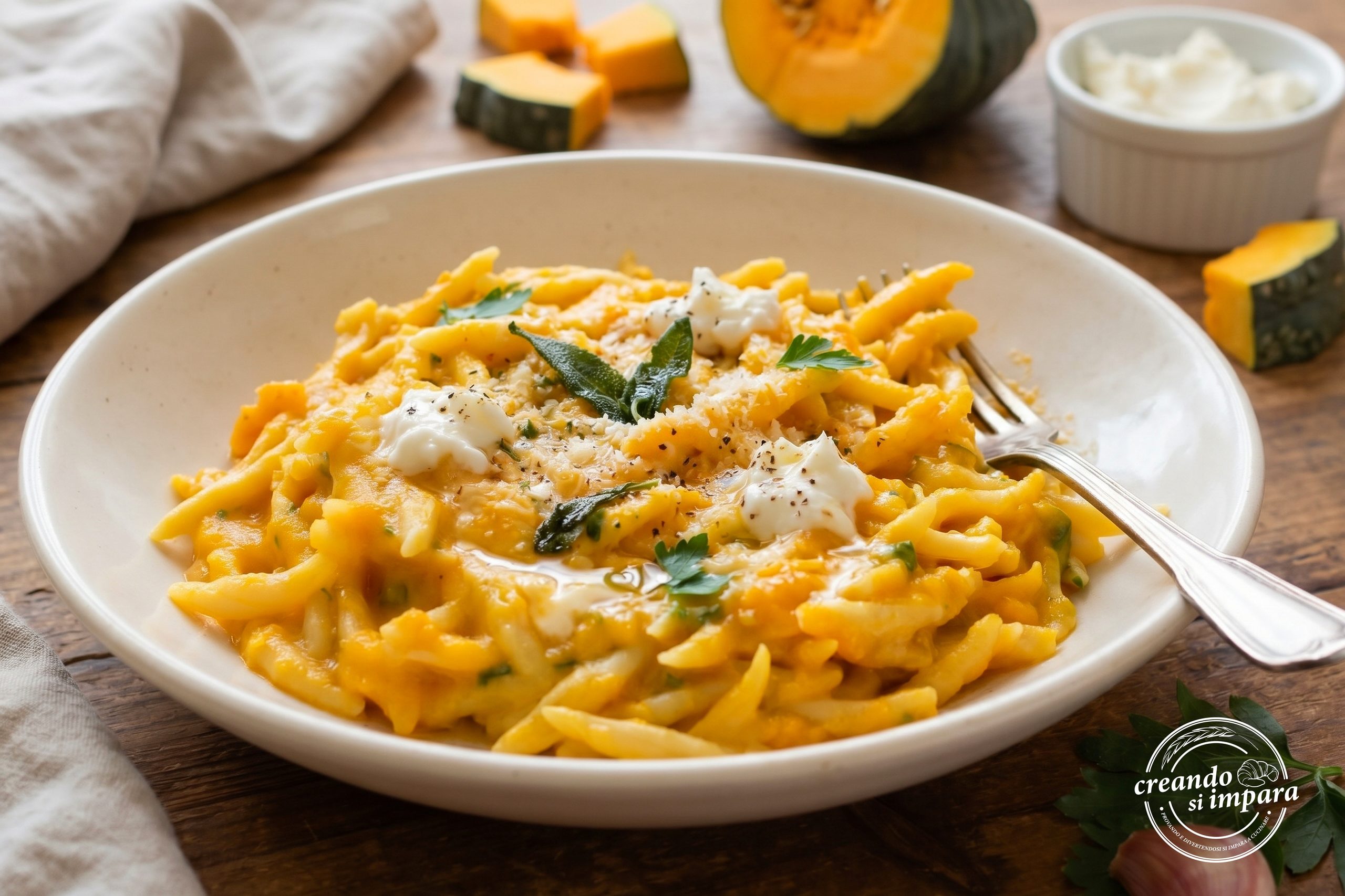 Pasta con crema di zucca e stracchino