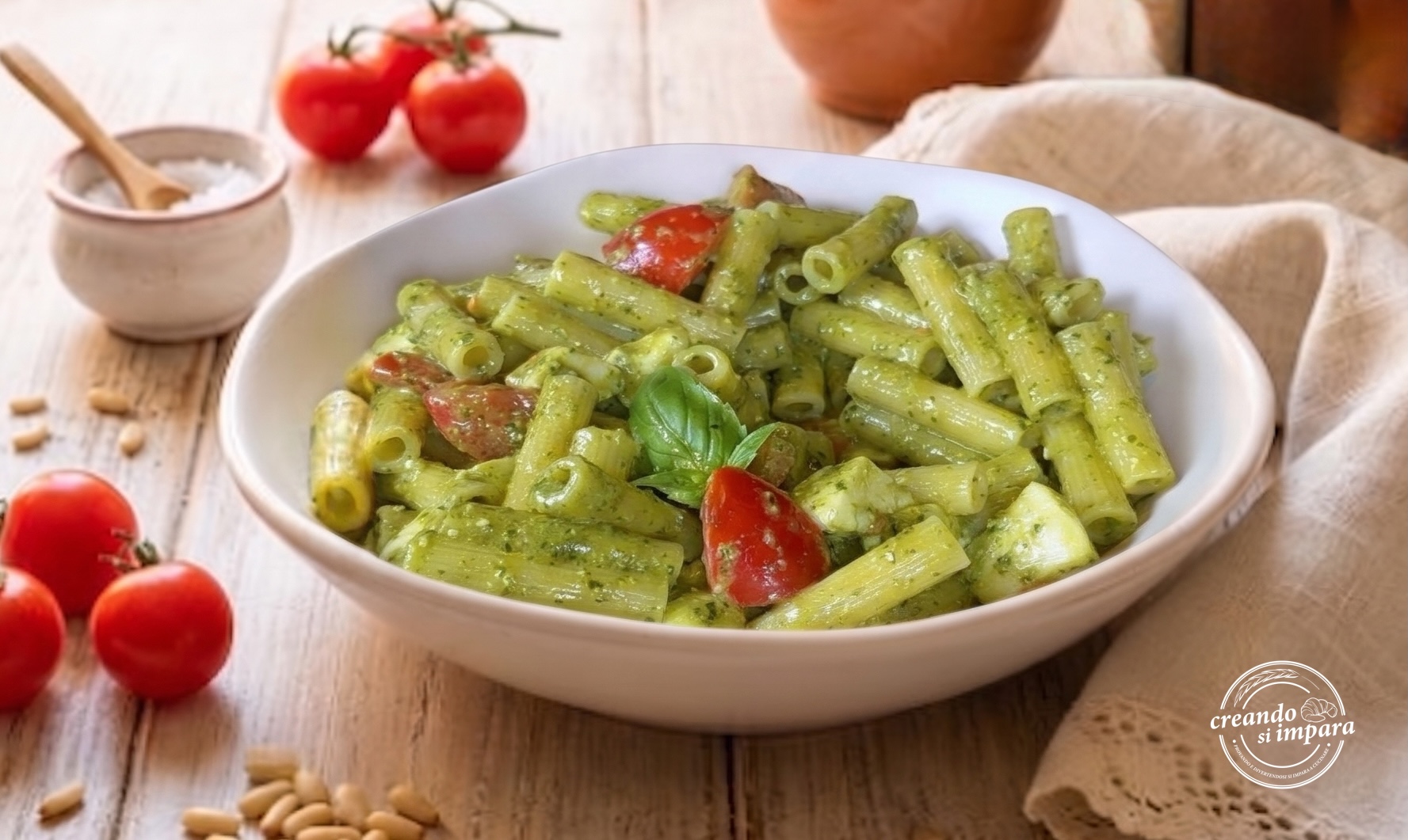 pasta fredda con pesto mozzarella e pomodoro