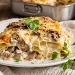 lasagne ai funghi e scamorza affumicata