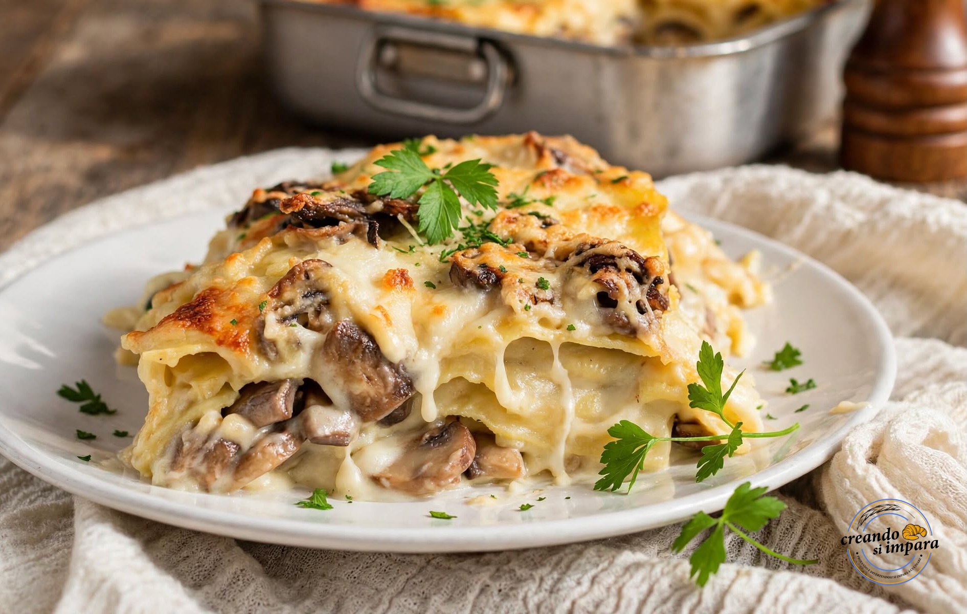 lasagne ai funghi e scamorza affumicata