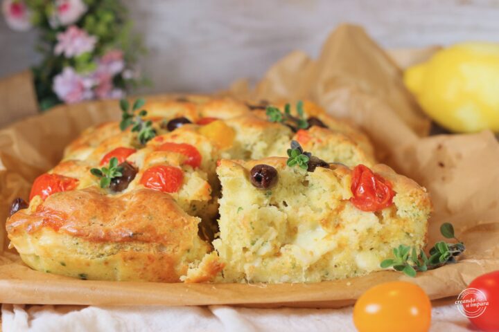Torta salata pomodorini olive e asiago