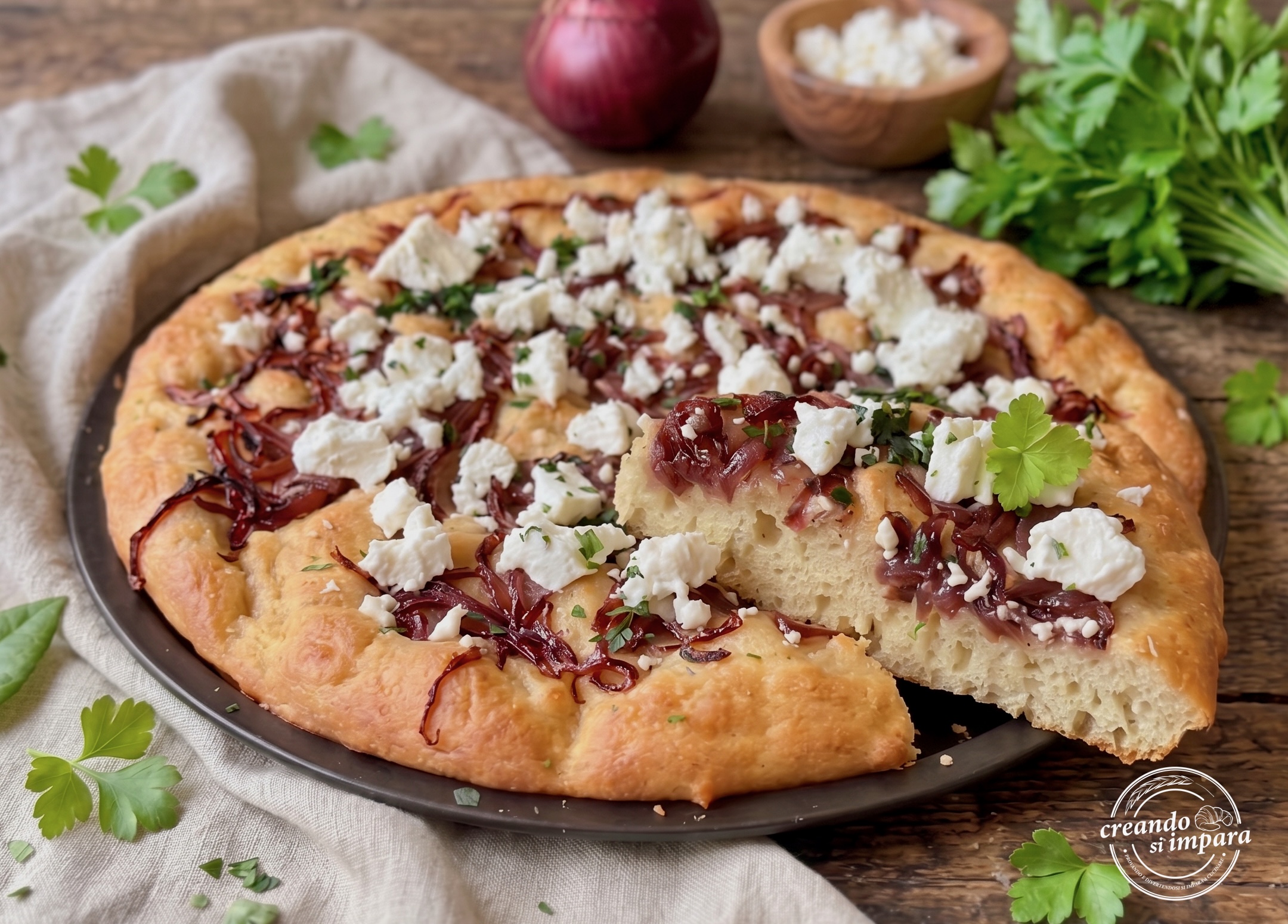 focaccia con cipolle rosse caramellate