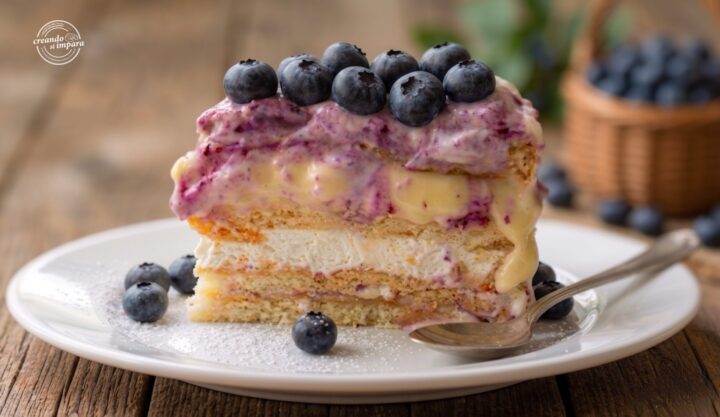 Torta fredda ai mirtilli e crema