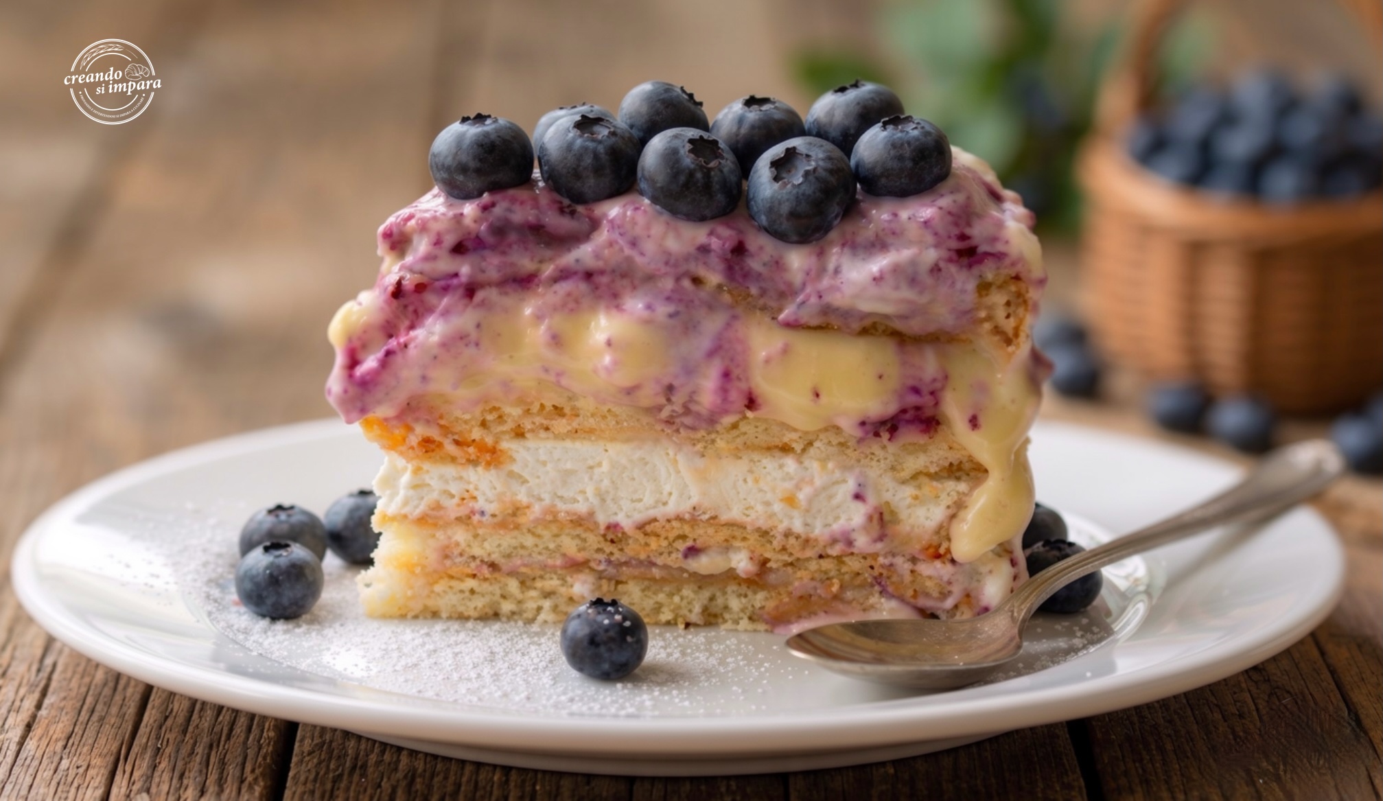 Torta fredda ai mirtilli e crema
