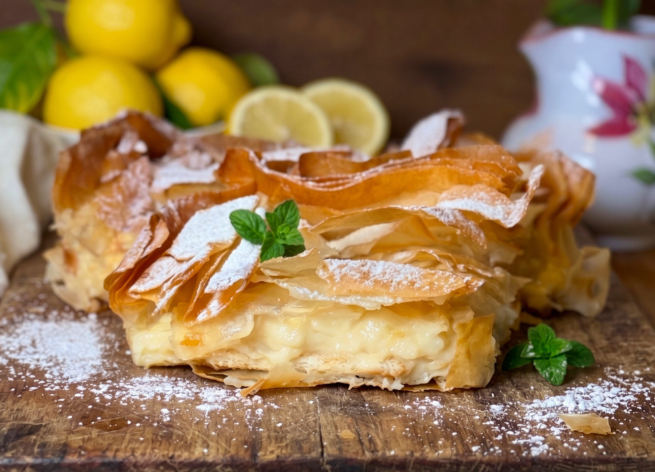 torta di pasta fillo e crema al limone