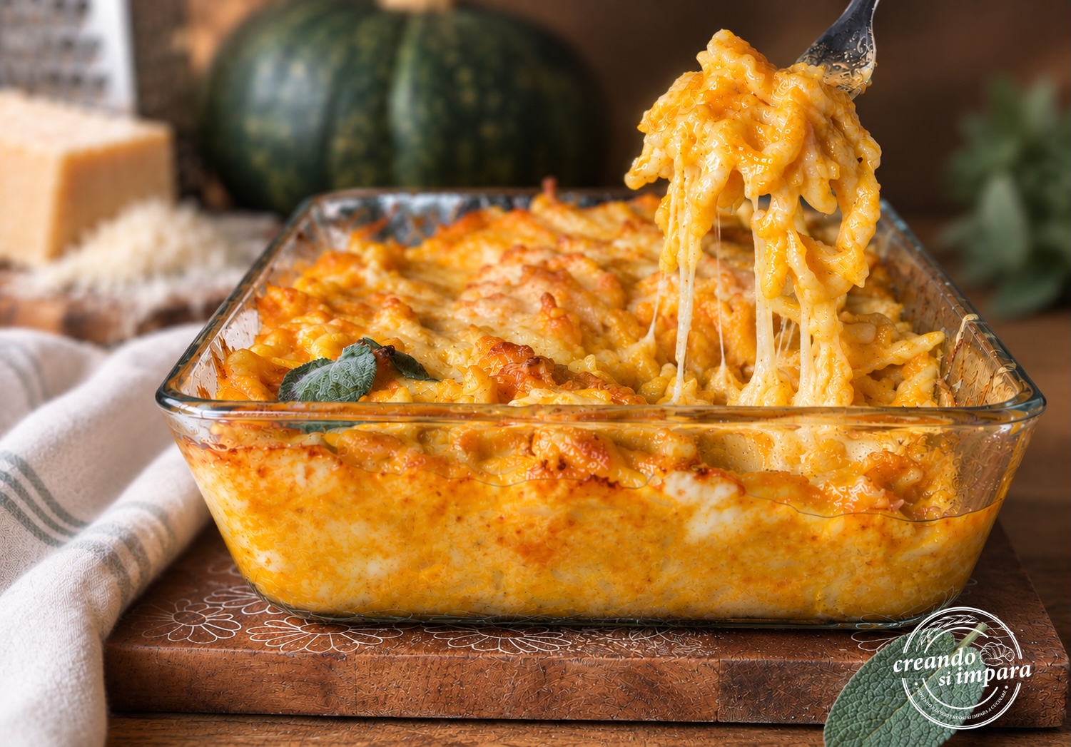 Pasta al forno con la zucca e asiago