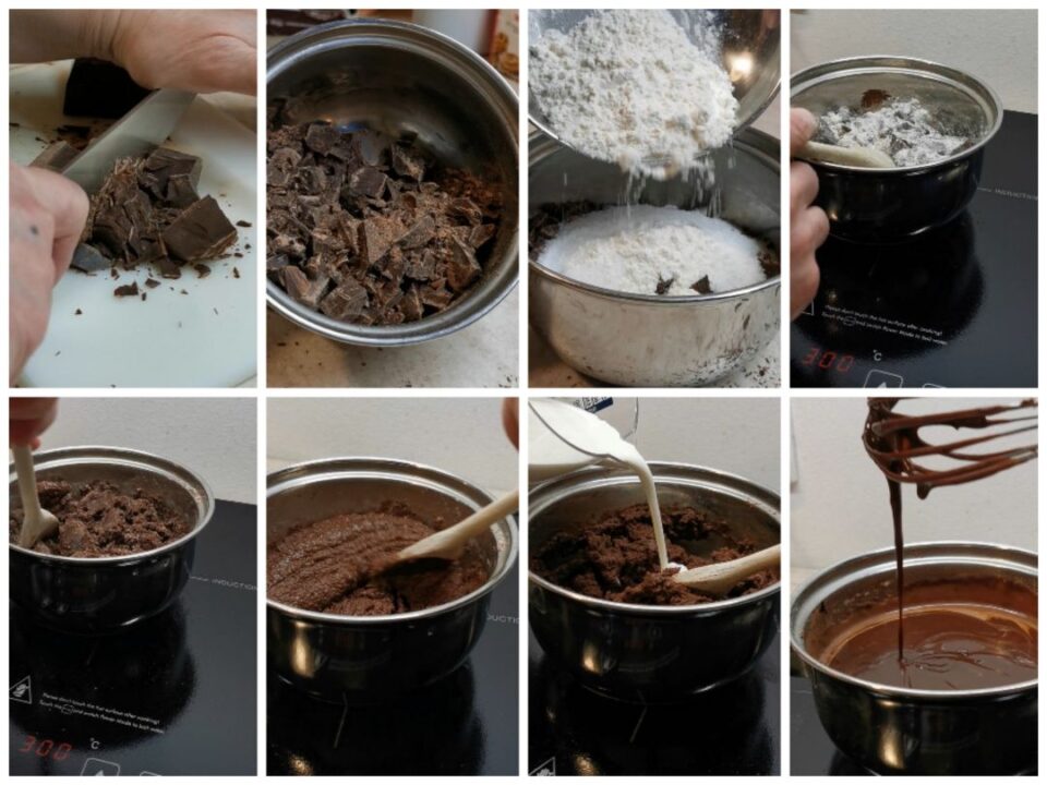 preparazione crema per la crostata al cioccolato morbida