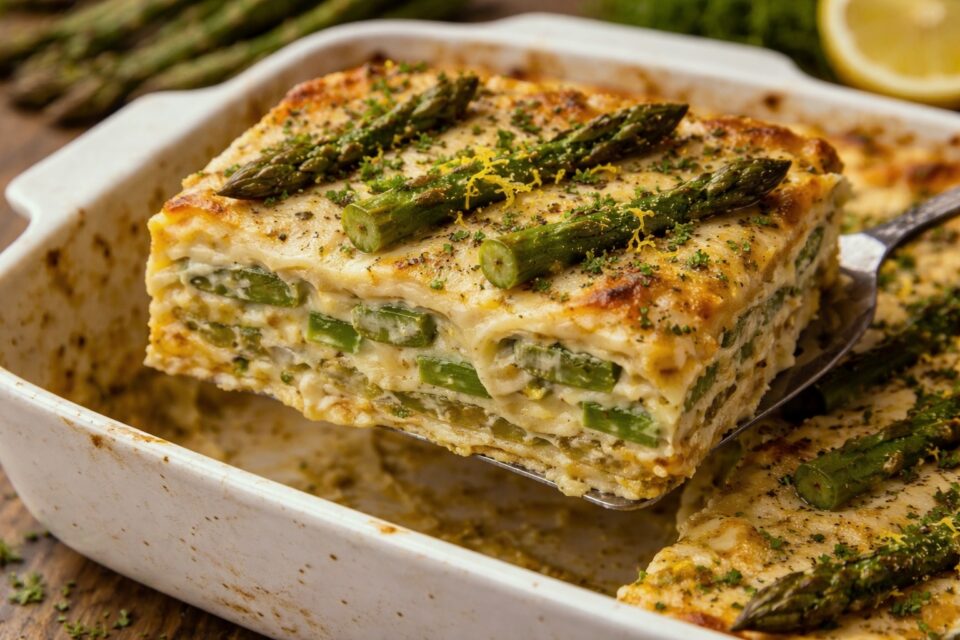 lasagna agli asparagi e besciamella al limone