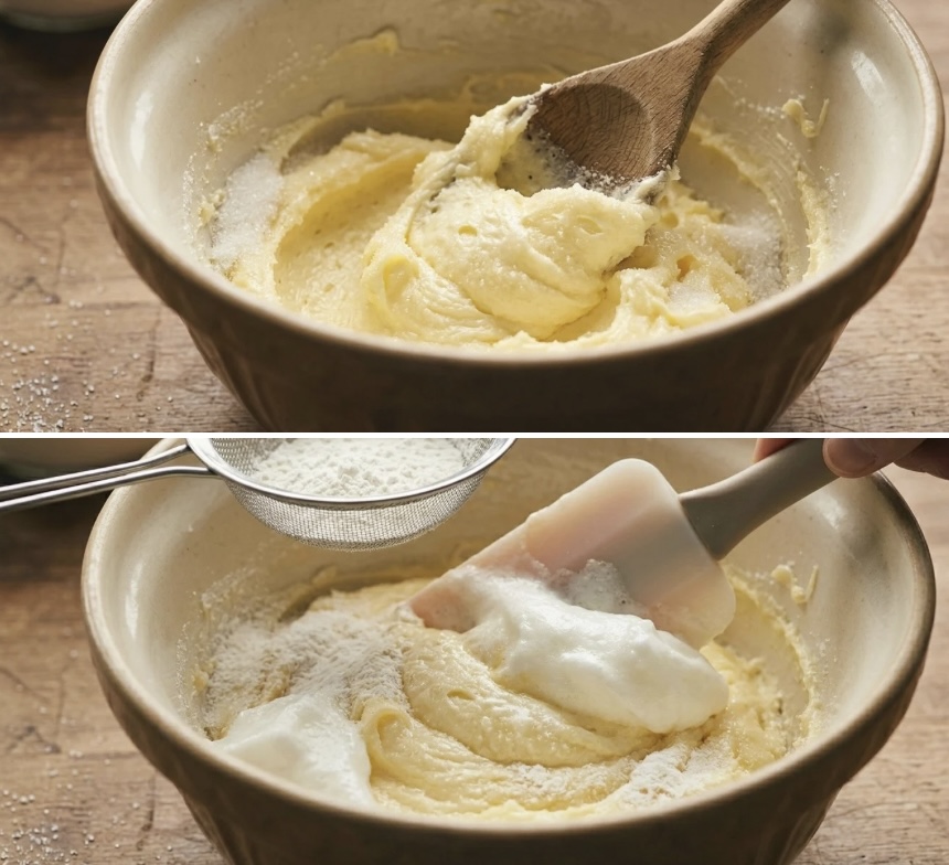 preparazione base in una ciotola per torta al burro